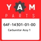 64F-14301-01-00 Yamaha Carburetor assy 1 64F143010100, New Genuine OEM Part