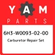 6H3-W0093-02-00 Yamaha Carburetor repair set 6H3W00930200, New Genuine OEM Part